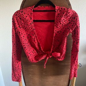 Wild Fable Red Leopard Print Tie-Front Top